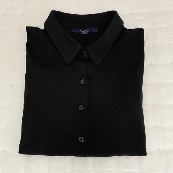 Rachel Zoe Women’s L Black Stretch Button-Down Blouse | Classic Minimalist Shirt - Picture 12 of 12